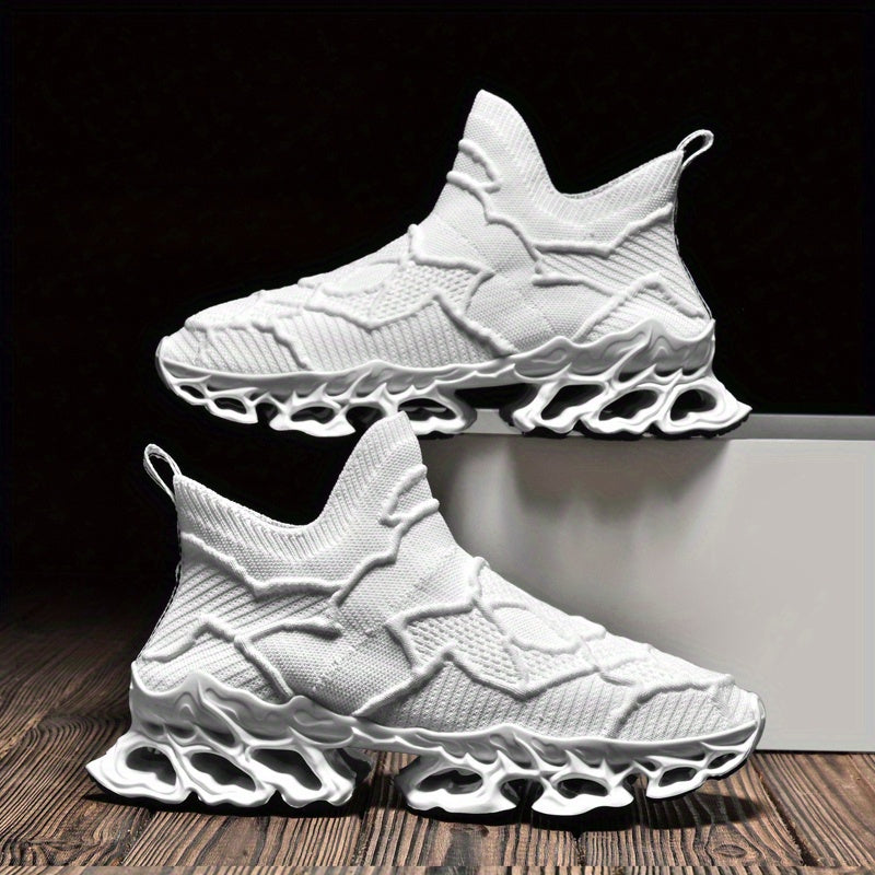 Men's Color Block Trendy Blade Sneakers, Breathable Shock Absorption Running Shoes, Non Slip Sneakers For Gym Jogging Tennis, 2023 New