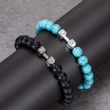 2pcs Men Dumbbell Decor Beaded Bracelets, Gift For Family And Friends, Holiday Birthday Gift For Boyfriends