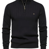 Men's Casual Cotton Warm Slightly Stretch Half Zipper Stand Collar Pullover Sweater For Men Fall Winter
