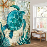 4pcs Luxurious Turtle Seaweed Pattern Shower Curtain Set - Waterproof Bathroom Essentials with U-Shaped Mat, Toilet Cover Mat, L-Shaped Mat, Hooks, and Stylish Home Decorations