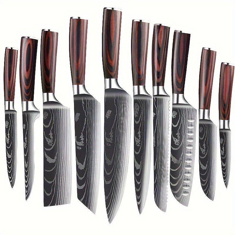 3-10pcs Stainless Steel Deluxe Kitchen Knife Set - Ergonomic Wooden Handle, Sharp Blade, Multi-Purpose, Portable for Home, Outdoor Camping, Dormitory, and More - Perfect for Chefs, Cooking Enthusiasts, and Foodies