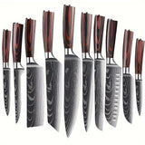 3-10pcs Stainless Steel Deluxe Kitchen Knife Set - Ergonomic Wooden Handle, Sharp Blade, Multi-Purpose, Portable for Home, Outdoor Camping, Dormitory, and More - Perfect for Chefs, Cooking Enthusiasts, and Foodies