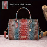 Luxury Crocodile Pattern Handbag, Retro Genuine Purse, Women's Classic Boston Bag & Shoulder Bag