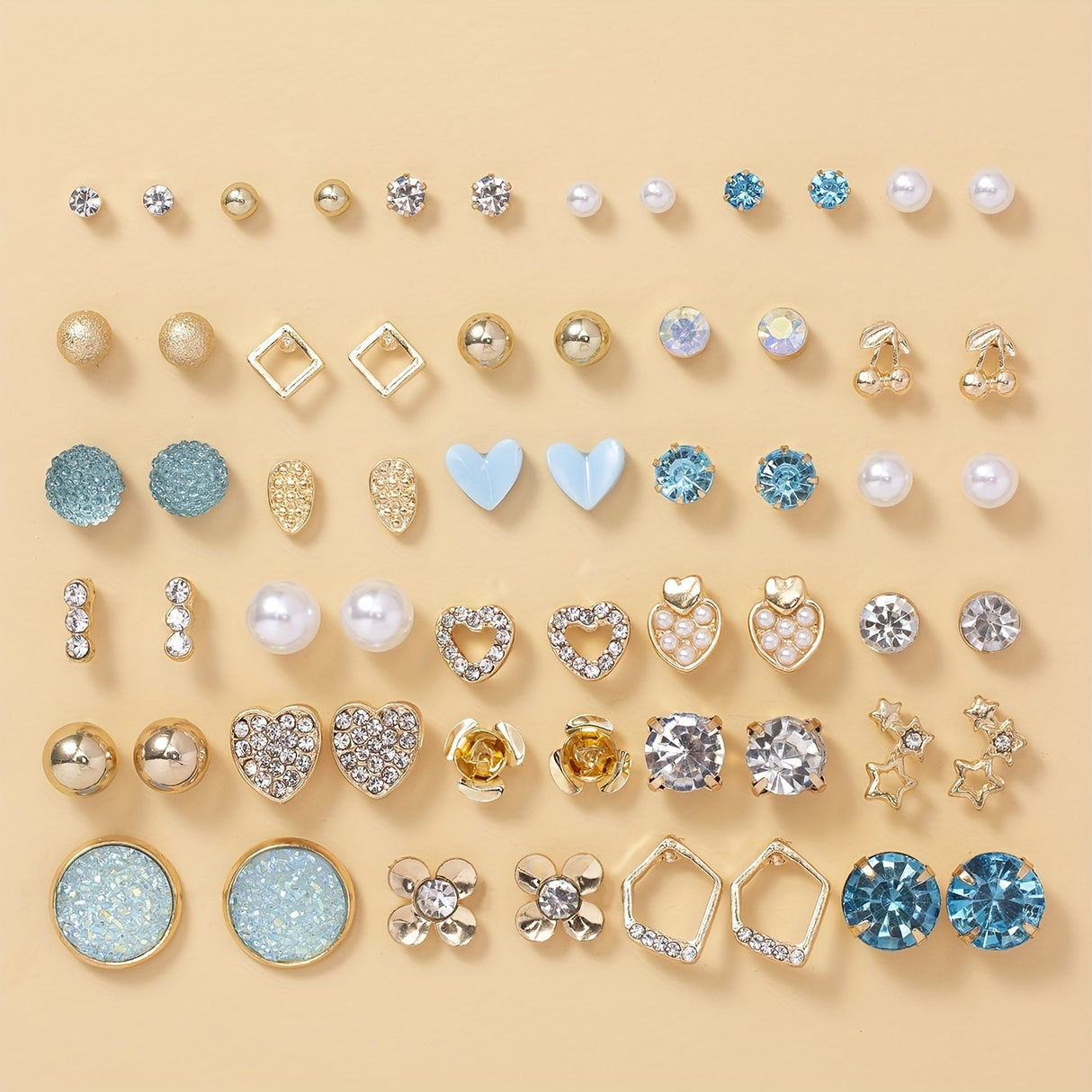 30 Pairs Assorted Multiple Stud Earrings Set For Women Heart Cherry Alloy Simple Earrings