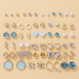 30 Pairs Assorted Multiple Stud Earrings Set For Women Heart Cherry Alloy Simple Earrings