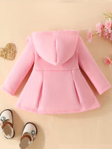 Baby Girl Ruffled Long Sleeve Fleece Hooded Single Breasted Coat, Kids Clothes Autumn And Winter (Recommended To Buy One Size Larger)