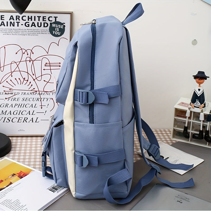 New Ins Canvas Large-capacity Backpack, Small Fresh Contrasting Color School Bag