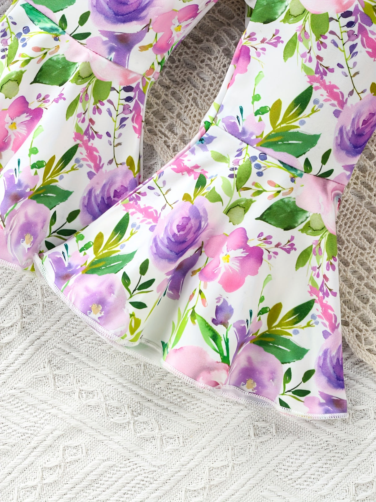 Adorable Baby Girl Romper Set - Cow Head Flower Short Sleeve Triangle Design, Long Flared Trousers with Vibrant Floral Print, Soft and Breathable Fabric, Comfortable Wear for Newborns
