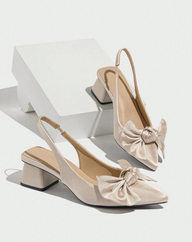 Women's Bow Decor Block Heel Pointed Toe Sandals