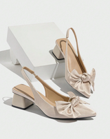 Women's Bow Decor Block Heel Pointed Toe Sandals