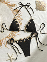 European And American New Lace Up Neck Hanging Triangle Cup Beach Sexy Swimsuit Soaking Hot Spring Bikini Two-piece Set Swimsuit for Women