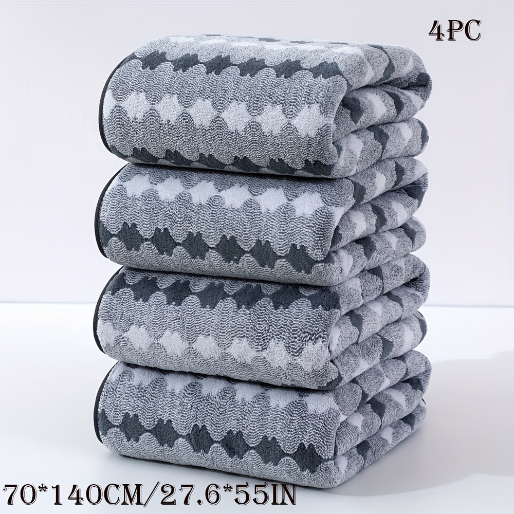 4-Pack Space-Themed Bath Towel Set, Quick-Dry Absorbent Towels, 27.6x55 inches, 300gsm, for Pool Party, School, Camping, Modern Geometric Pattern, Rectangular, High Absorbency, Knitted Fabric, Home Bathroom Essentials