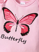 Baby Girl Butterfly Pattern Onesie, bow lace shorts, hair band three-piece set