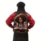 Chic Afro Girl Reading Nook Print Backpack - Lightweight, Durable Polyester School Bag with Detachable Straps for Teens & Students