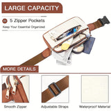 Upgraded Women's Faux Leather Crossbody Bag Belt Bag Fashionable Waist Bag with Adjustable Shoulder Strap Chest Bag with 5 Zipper Pockets
