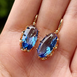 [Bridal Earrings] Oval Blue Bridal Wedding Earrings | Fashion Hanging Claw Setting Women's Jewelry Gifts