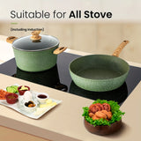 Mix Patio Pots And Pans Set Nonstick, 12/17/30 Pieces Induction Kitchen Cookware Set, Granite Coating Cooking Pans Set (Black, Green)