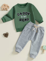 Toddler Boys Fall Outfits Letter Embroidery Long Sleeve Sweatshirts and Long Pants 2pcs Clothes Set