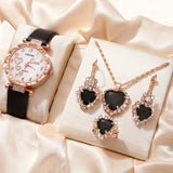 5pcs/set Adorable Heart Womens Watch - Glamorous Rhinestone Quartz Analog Wrist Watches & Jewelry Ensemble - Sparkling Timeless Accessories, Ideal Gift for Her
