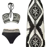 Ladies' Elegant Three Piece Hollow Design Bikini Set With High Elasticity Fabric, Fashionable Beach Swimsuit For Women