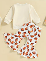 Toddler Baby Girls Cute 2pcs Outfits - Rugby Print Long Sleeve Sweatshirt & Stretchy Flared Pants Set Kids Clothes
