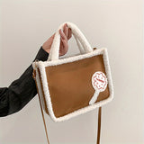 Plush Cow Pattern Tote Bag, Y2K Vintage Shoulder Bag, Fluffy Faux Fur Handbag For Women