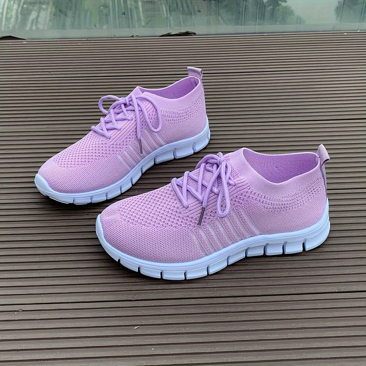 Women's Mesh Breathable Running Shoes, Solid Color Lace Up Front Summer Walking Shoes, Flying Woven Casual Sneakers
