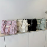 Pleated Bubble Shoulder Bag, Aesthetic Cloud Ruched Tote Bag, Fashion Soft Handbag For Women