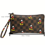 Disney Mickey Mouse Print Clutch Bag, Cartoon Genuine Leather Mobile Phone Bag, Cute Anime Wrist Wallet Coin Purse