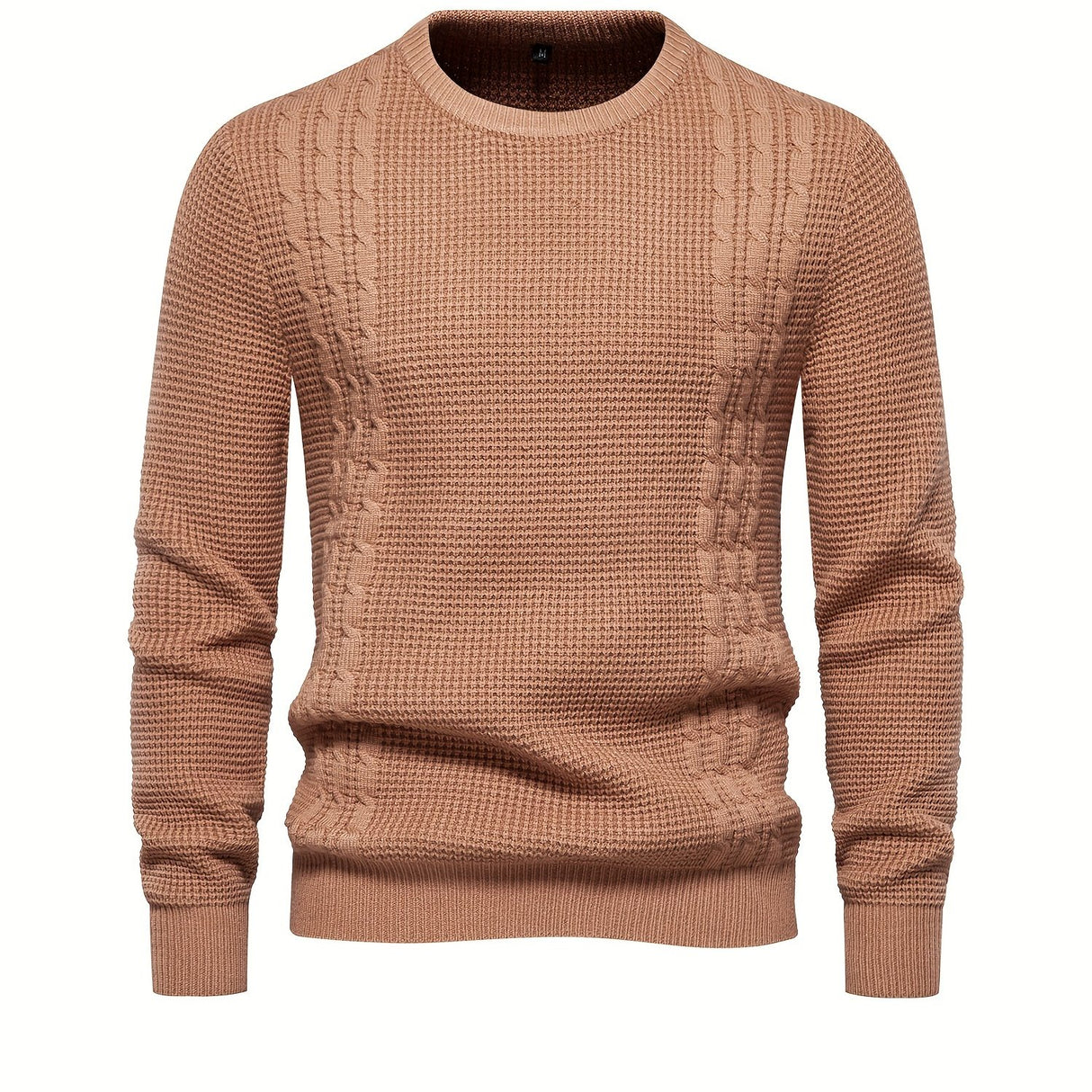 All Match Knitted Solid Sweater, Men's Casual Warm Slightly Stretch Crew Neck Pullover Sweater For Men Fall Winter