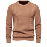 All Match Knitted Solid Sweater, Men's Casual Warm Slightly Stretch Crew Neck Pullover Sweater For Men Fall Winter
