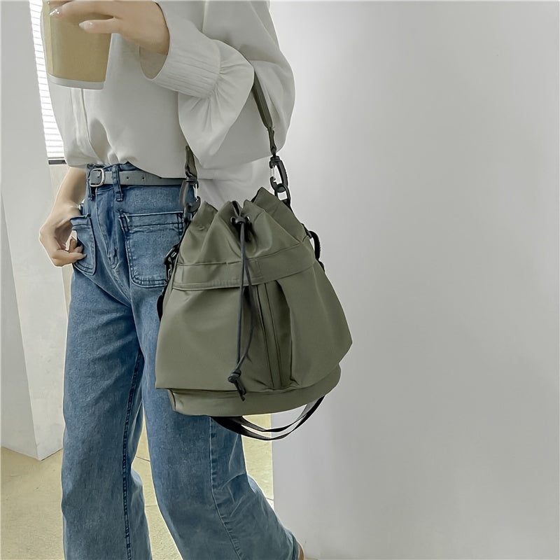 Luxury Large Capacity Drawstring Crossbody Bag - Women's Nylon Shoulder Bag for Daily Use - Spacious, Stylish, and Practical Tote Bag with Adjustable Strap