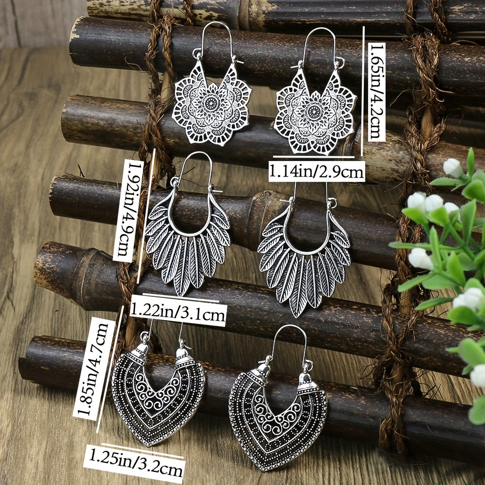 Boho Hollow Dangle Earrings - Vintage Ancient Silver U-Shaped Jewelry for Women
