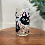 1pc, Cute Black Cat Drinking Glass With Lid And Straw, 16oz Can Shaped Water Cup, Iced Coffee Cup, For Tea, Juice, Milk, Birthday Gifts, Drinkware