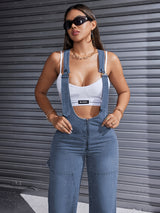 Women'S Clothing For Autumn And Summer, Women'S Summer Wear, Women'S Denim, Overalls, Adjustable Shoulder Straps, Loose Straight Legs, Wide-leg Denim Jumpsuits, Loose Jumpsuits