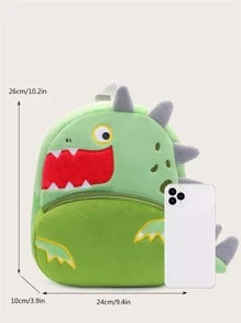 1pc Cartoon Big Mouth Green Dinosaur Plush Backpack For Kids, Suitable For Daily Use