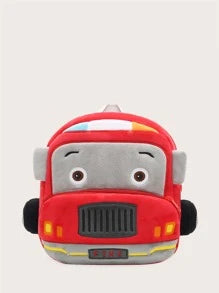 1pc Cartoon Fire Truck Plush Backpack, Medium Size For 2-4 Year Old Boys & Girls, Suitable For Daily Use