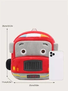 1pc Cartoon Fire Truck Plush Backpack, Medium Size For 2-4 Year Old Boys & Girls, Suitable For Daily Use