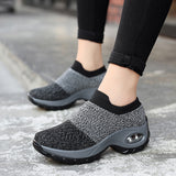 Women's Knitted Socks Shoes, Slip-on Breathable Running Shoes, Air Cushion Casual Walking Shoes For Women & Men