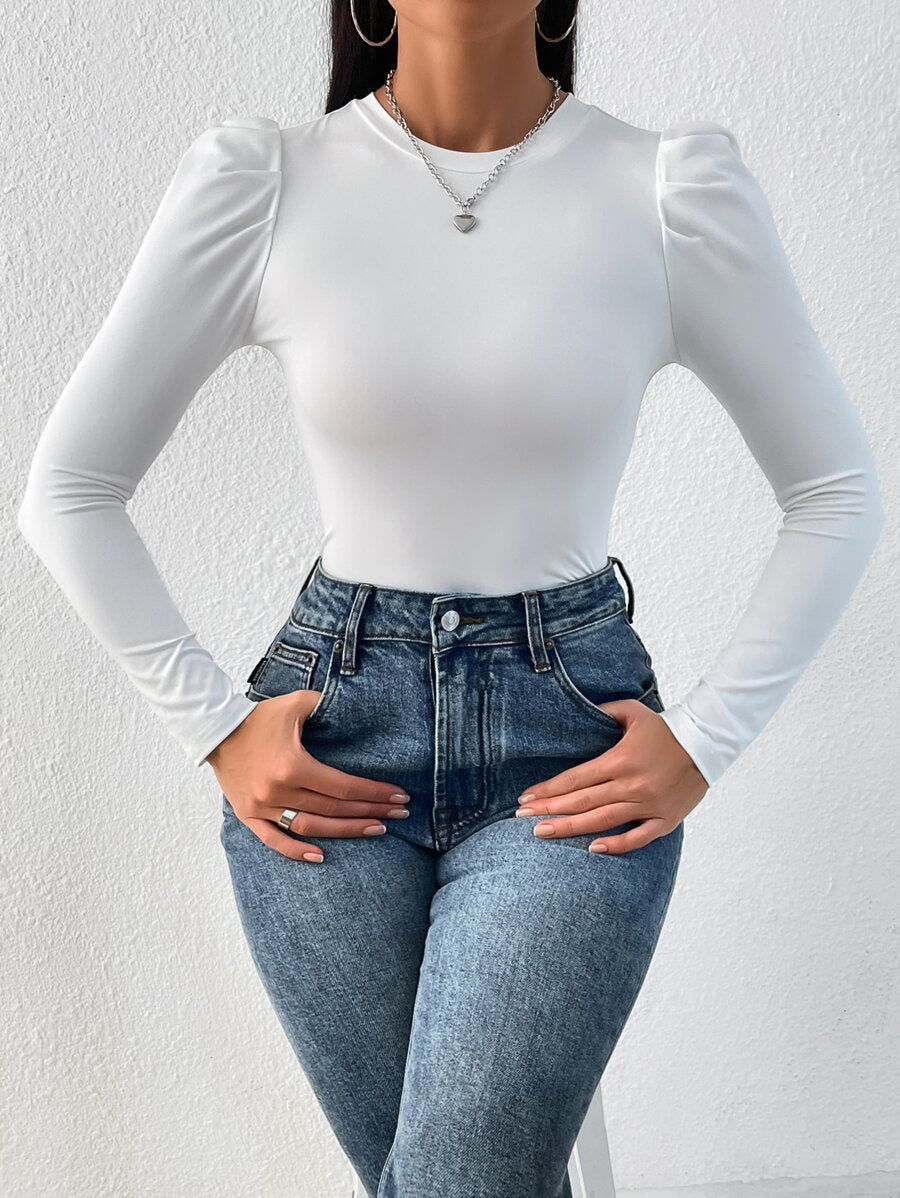 Firerie Women's Chic Casual Elegant Commuting Leopard Print Ruffle Sleeve Fitted Long Sleeve T-Shirt, Autumn Tee Fall Women Tops Long Sleeve Women Tops Going Out Tops