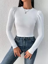 easyown Women's Chic Casual Elegant Commuting Leopard Print Ruffle Sleeve Fitted Long Sleeve T-Shirt, Autumn Tee Fall Women Tops Long Sleeve Women Tops Going Out Tops