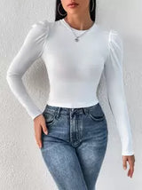 Firerie Women's Chic Casual Elegant Commuting Leopard Print Ruffle Sleeve Fitted Long Sleeve T-Shirt, Autumn Tee Fall Women Tops Long Sleeve Women Tops Going Out Tops