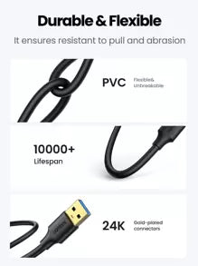 UGREEN UGREEN Data Transfer USB 3.0 Type A Male To Male Super Speed Transfer Cable For External Hard Drive, DVD, Laptop Cooler And Blu-Ray Disc Player, Etc.Gold-Plated