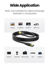 UGREEN UGREEN Data Transfer USB 3.0 Type A Male To Male Super Speed Transfer Cable For External Hard Drive, DVD, Laptop Cooler And Blu-Ray Disc Player, Etc.Gold-Plated