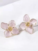 1pair Colorful Oil Drip Four-Petal Flower Shaped Women's Dopamine Stud Earrings, Suitable For Daily Simple Sweet Vacation Gift Valentines,Mom,Mother,Mother's Day,Gift