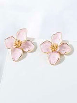 1pair Colorful Oil Drip Four-Petal Flower Shaped Women's Dopamine Stud Earrings, Suitable For Daily Simple Sweet Vacation Gift Valentines,Mom,Mother,Mother's Day,Gift