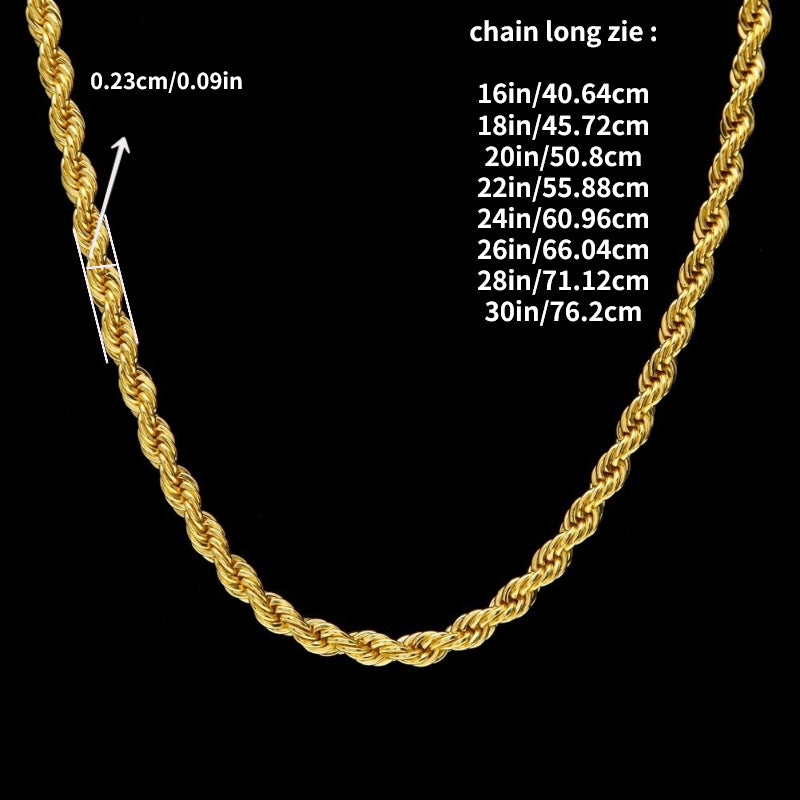1PC Yellow Gold Plated Fried Dough Twist Chain Necklace