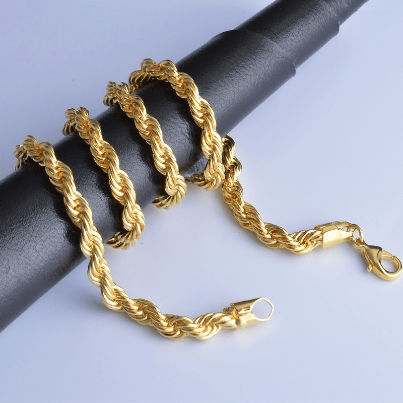 1PC Yellow Gold Plated Fried Dough Twist Chain Necklace