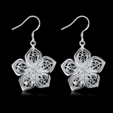 Boho Hollow Flower Shape Earrings Vintage Silver Plated Jewelry For Women