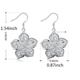 Boho Hollow Flower Shape Earrings Vintage Silver Plated Jewelry For Women
